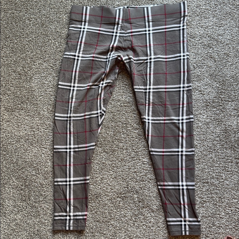 Mixit Gray Plaid Leggings with Red and White Accents